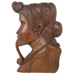 Hand-Carved Wooden Tribal Woman Wall Art Sculpture 12"